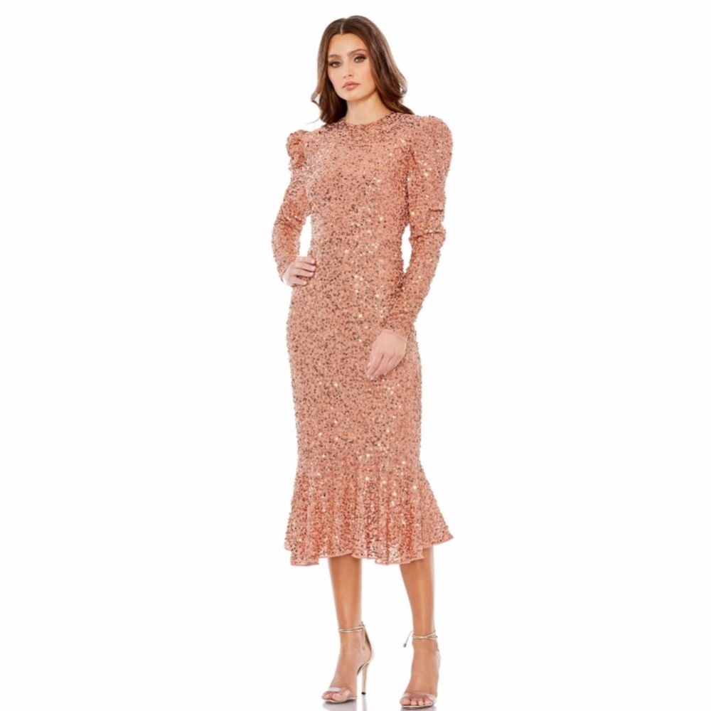 Mac Duggal Shimmering Copper Long Sleeve Dress 10865